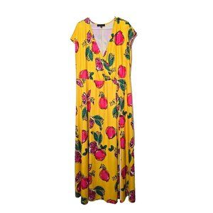 Eloquii Maxi Dress Sz 16 maxi Pomegranates Side Slit Stretch Pullover Faux Wrap